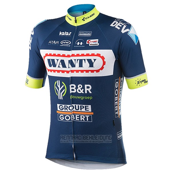 2017 Fahrradbekleidung Wanty Groupe Gobert Blau Trikot Kurzarm und Tragerhose